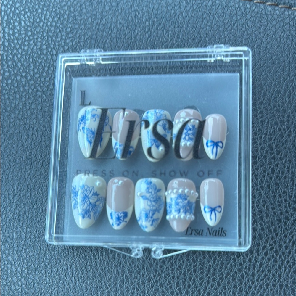 Blue and Cream Press-On Nails